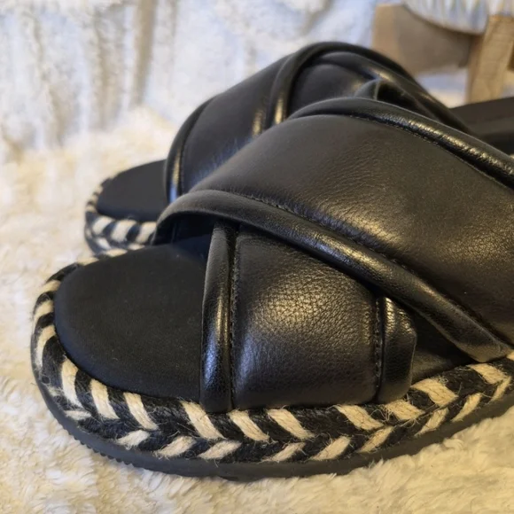 Tory Burch CrissCross Leather Espadrille Slide Sandals Black Size 8 EUC - Picture 8 of 15